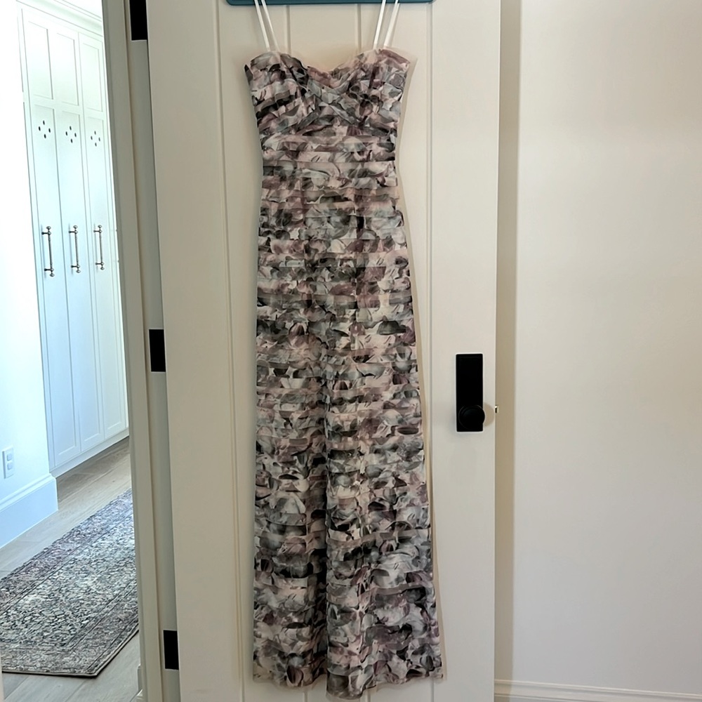 BCBGMAXAZRIA floor length floral strapless dress